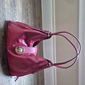 Coach Red Leather Shoulder Bag with Glossy Finish